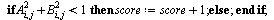 for k to N do score := 0; l := 0; for i to k do for j to k do if `<`(`+`(`*`(`^`(A[i, j], 2)), `*`(`^`(B[i, j], 2))), 1) then score := `+`(score, 1) else  end if end do end do; `/`(`*`(score), `*`(`^`...